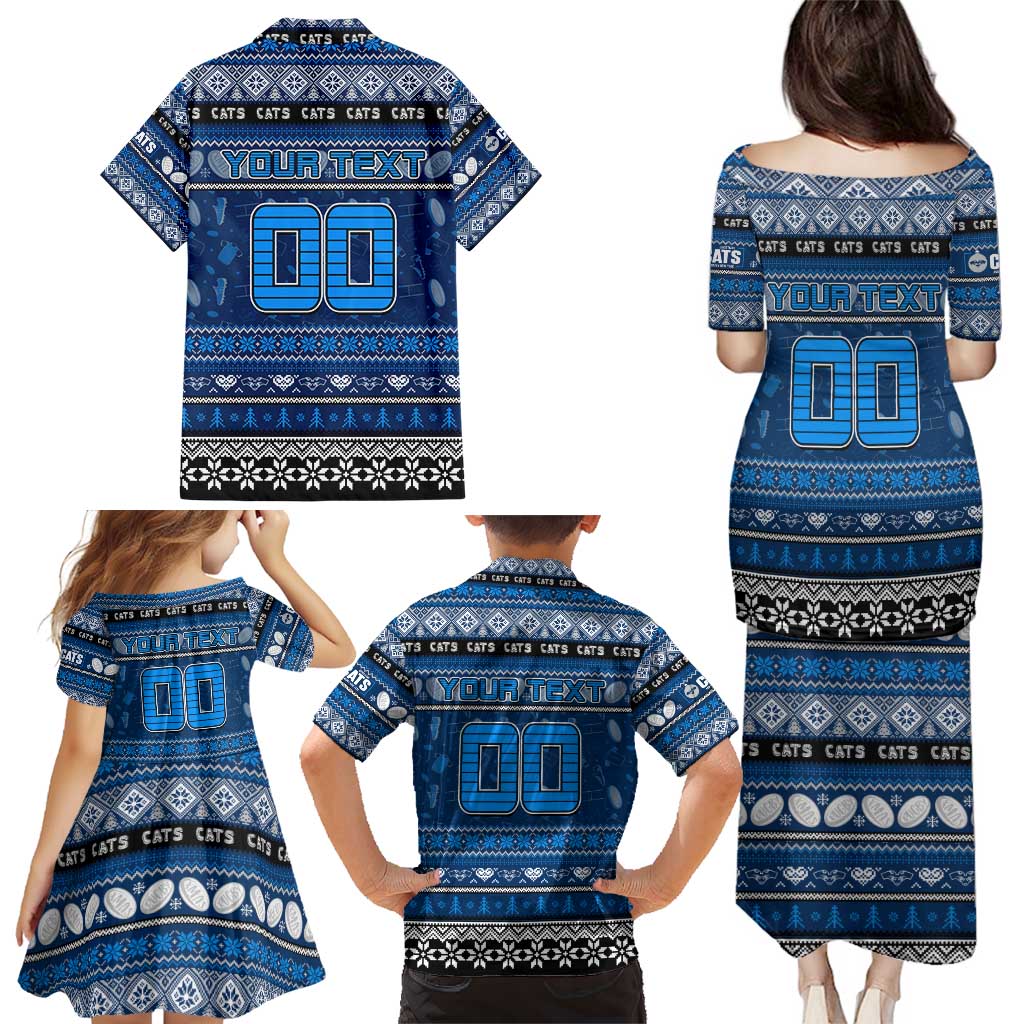 Personalized Cats Rugby Xmas Family Matching Puletasi and Hawaiian Shirt Australia AFL Mascot