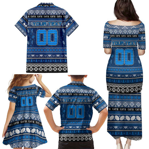 Personalized Cats Rugby Xmas Family Matching Puletasi and Hawaiian Shirt Australia AFL Mascot