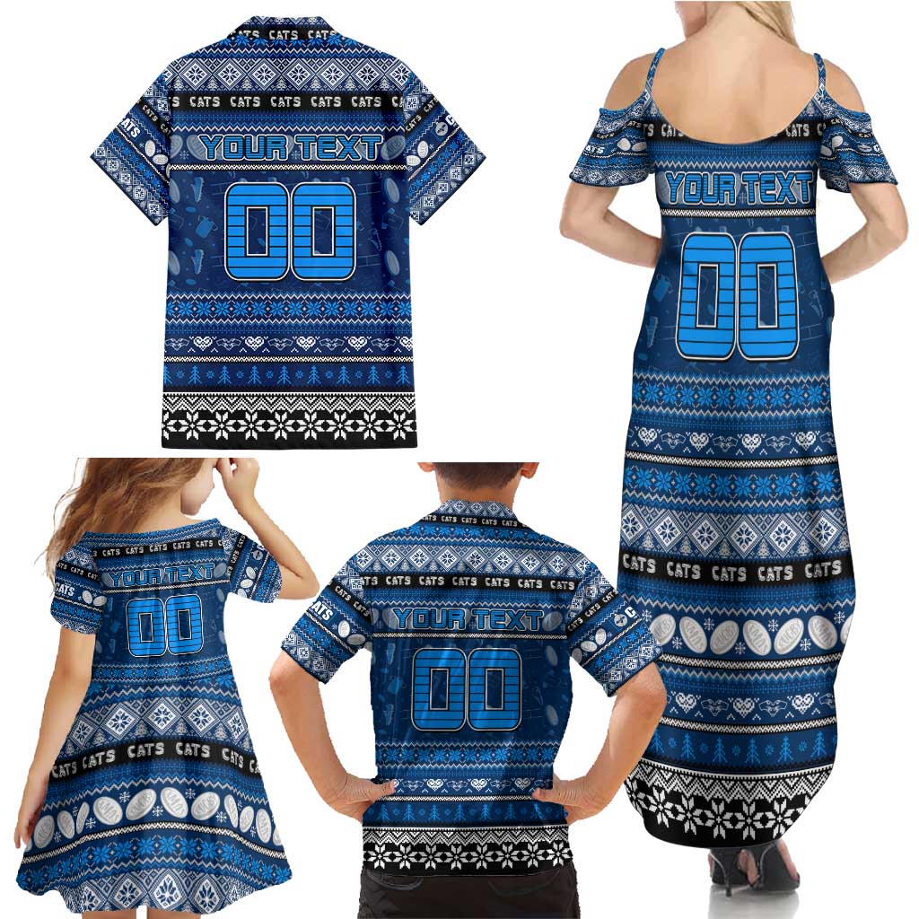 Personalized Cats Rugby Xmas Family Matching Summer Maxi Dress and Hawaiian Shirt Australia AFL Mascot