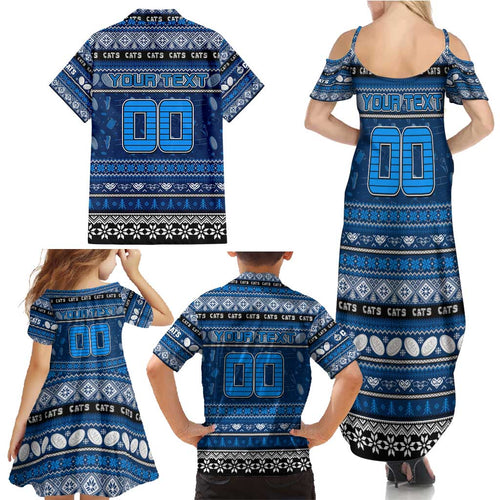 Personalized Cats Rugby Xmas Family Matching Summer Maxi Dress and Hawaiian Shirt Australia AFL Mascot