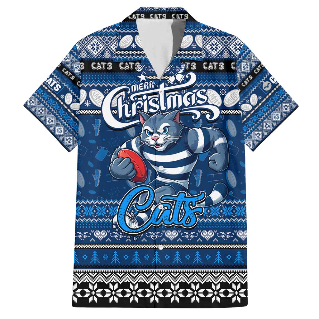 Personalized Cats Rugby Xmas Family Matching Summer Maxi Dress and Hawaiian Shirt Australia AFL Mascot