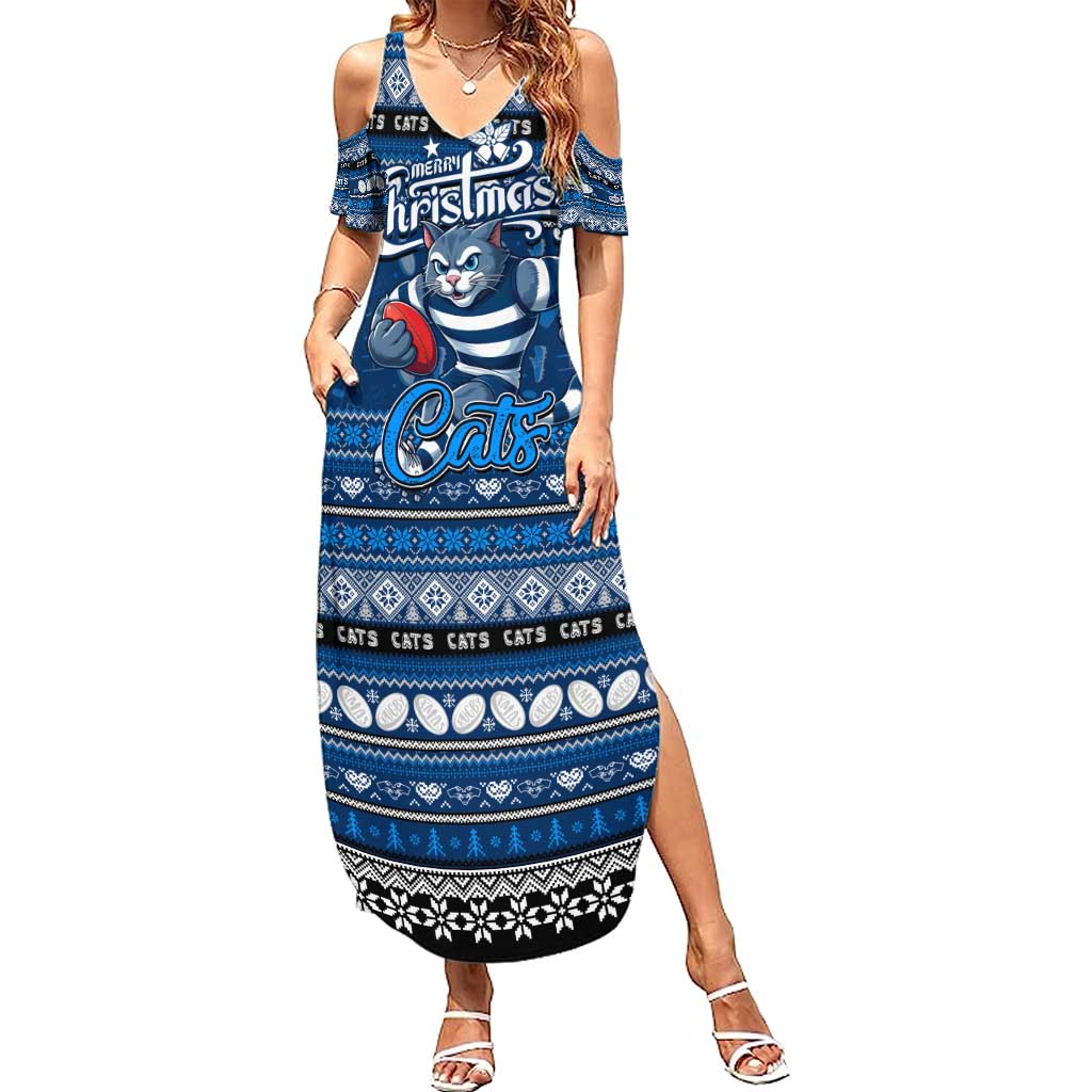 Personalized Cats Rugby Xmas Family Matching Summer Maxi Dress and Hawaiian Shirt Australia AFL Mascot