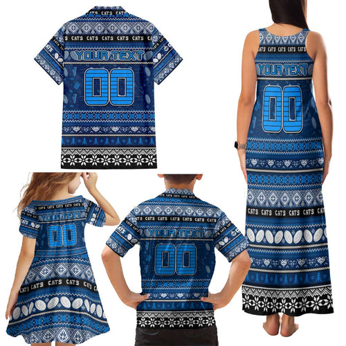 Personalized Cats Rugby Xmas Family Matching Tank Maxi Dress and Hawaiian Shirt Australia AFL Mascot