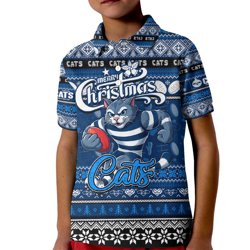 Personalized Cats Rugby Xmas Kid Polo Shirt Australia AFL Mascot