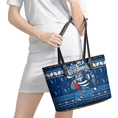 Cats Football Xmas Leather Tote Bag Australia AFL Mascot