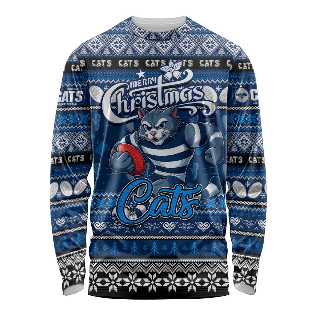 Personalized Cats Rugby Xmas Long Sleeve Shirt Australia AFL Mascot
