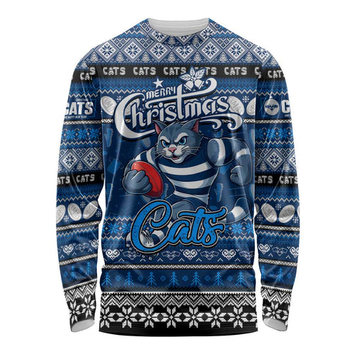 Personalized Cats Rugby Xmas Long Sleeve Shirt Australia AFL Mascot