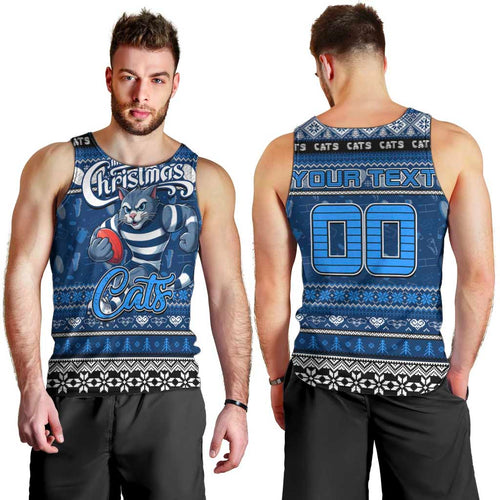 Personalized Cats Rugby Xmas Men Tank Top Australia AFL Mascot