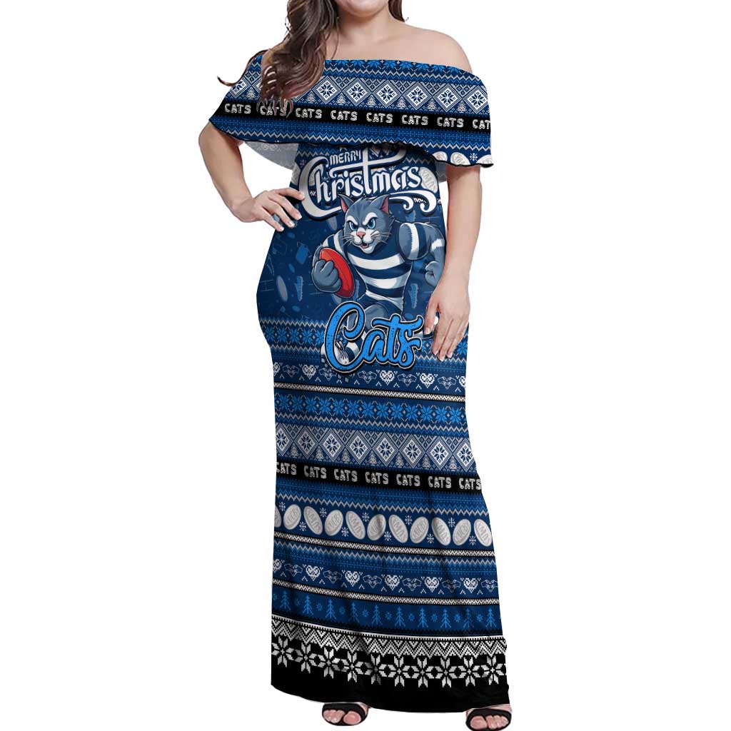 Personalized Cats Rugby Xmas Off Shoulder Maxi Dress Australia AFL Mascot