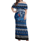 Personalized Cats Rugby Xmas Off Shoulder Maxi Dress Australia AFL Mascot