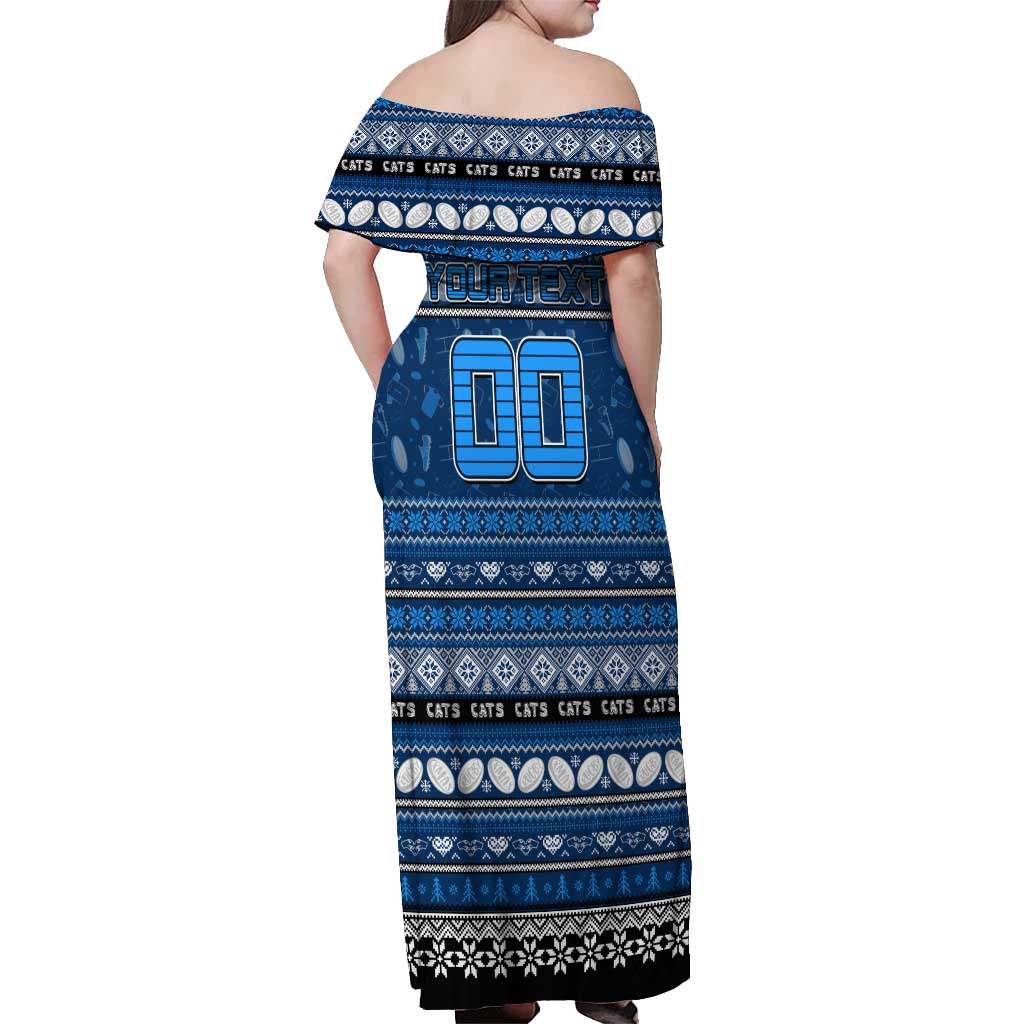 Personalized Cats Rugby Xmas Off Shoulder Maxi Dress Australia AFL Mascot