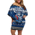 Personalized Cats Rugby Xmas Off Shoulder Short Dress Australia AFL Mascot
