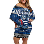 Personalized Cats Rugby Xmas Off Shoulder Short Dress Australia AFL Mascot