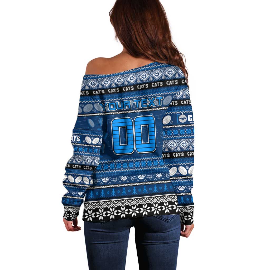 Personalized Cats Rugby Xmas Off Shoulder Sweater Australia AFL Mascot