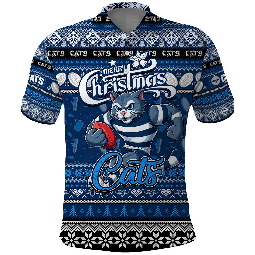 Personalized Cats Rugby Xmas Polo Shirt Australia AFL Mascot