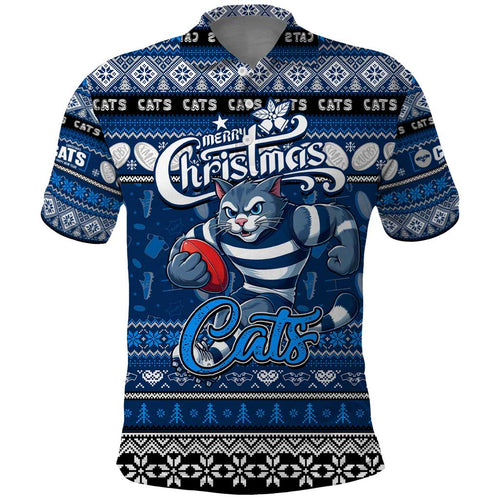 Personalized Cats Rugby Xmas Polo Shirt Australia AFL Mascot