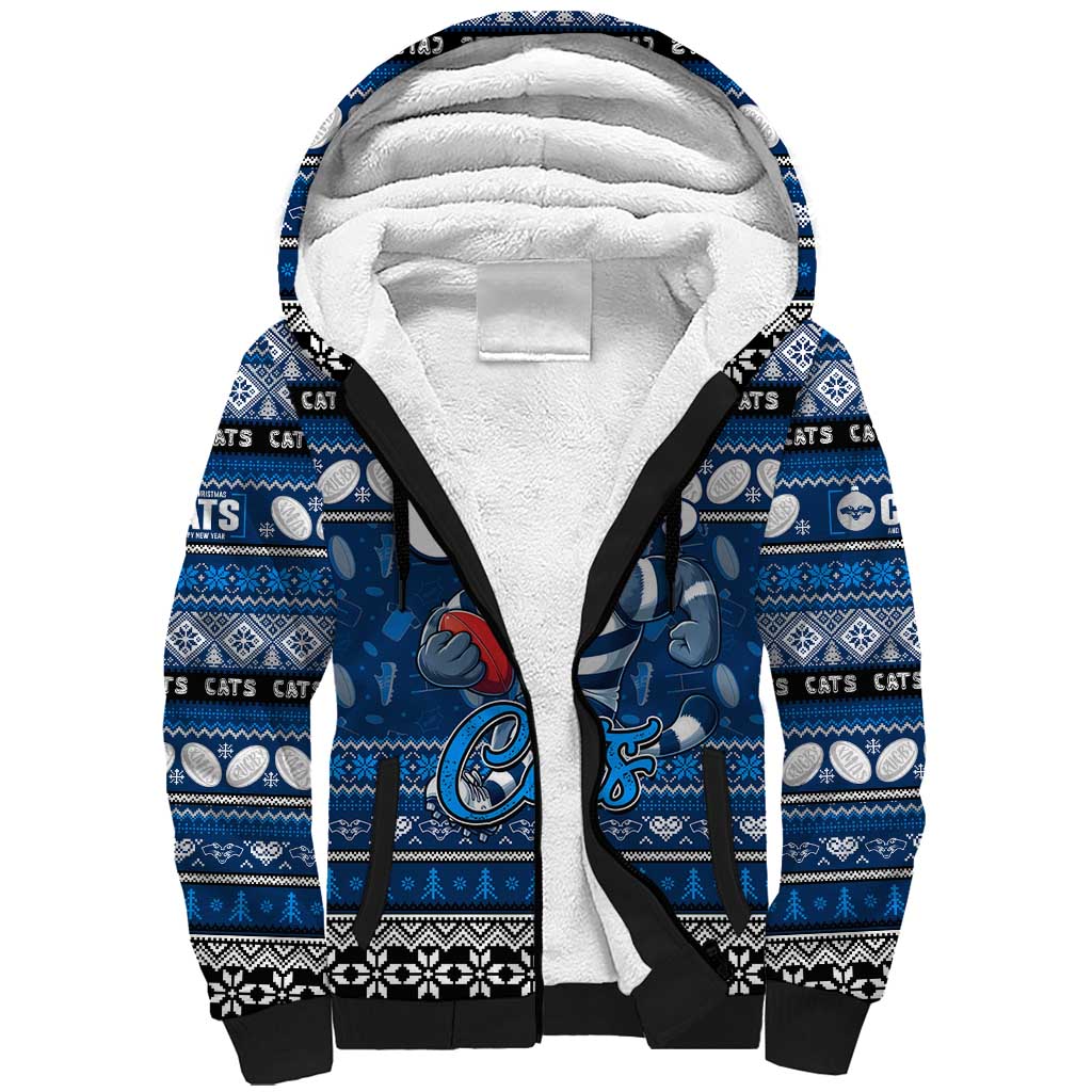 Personalized Cats Rugby Xmas Sherpa Hoodie Australia AFL Mascot