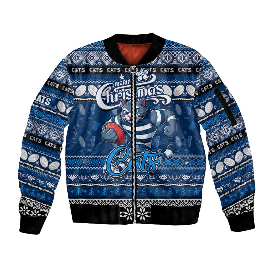 Personalized Cats Rugby Xmas Sleeve Zip Bomber Jacket Australia AFL Mascot