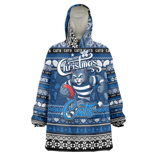 Personalized Cats Rugby Xmas Wearable Blanket Hoodie Australia AFL Mascot