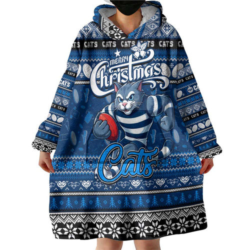 Personalized Cats Rugby Xmas Wearable Blanket Hoodie Australia AFL Mascot