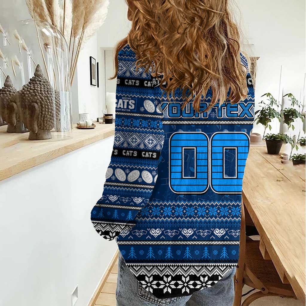 Personalized Cats Rugby Xmas Women Casual Shirt Australia AFL Mascot