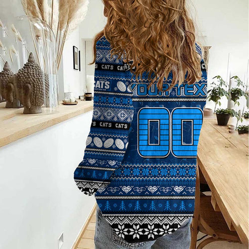 Personalized Cats Rugby Xmas Women Casual Shirt Australia AFL Mascot