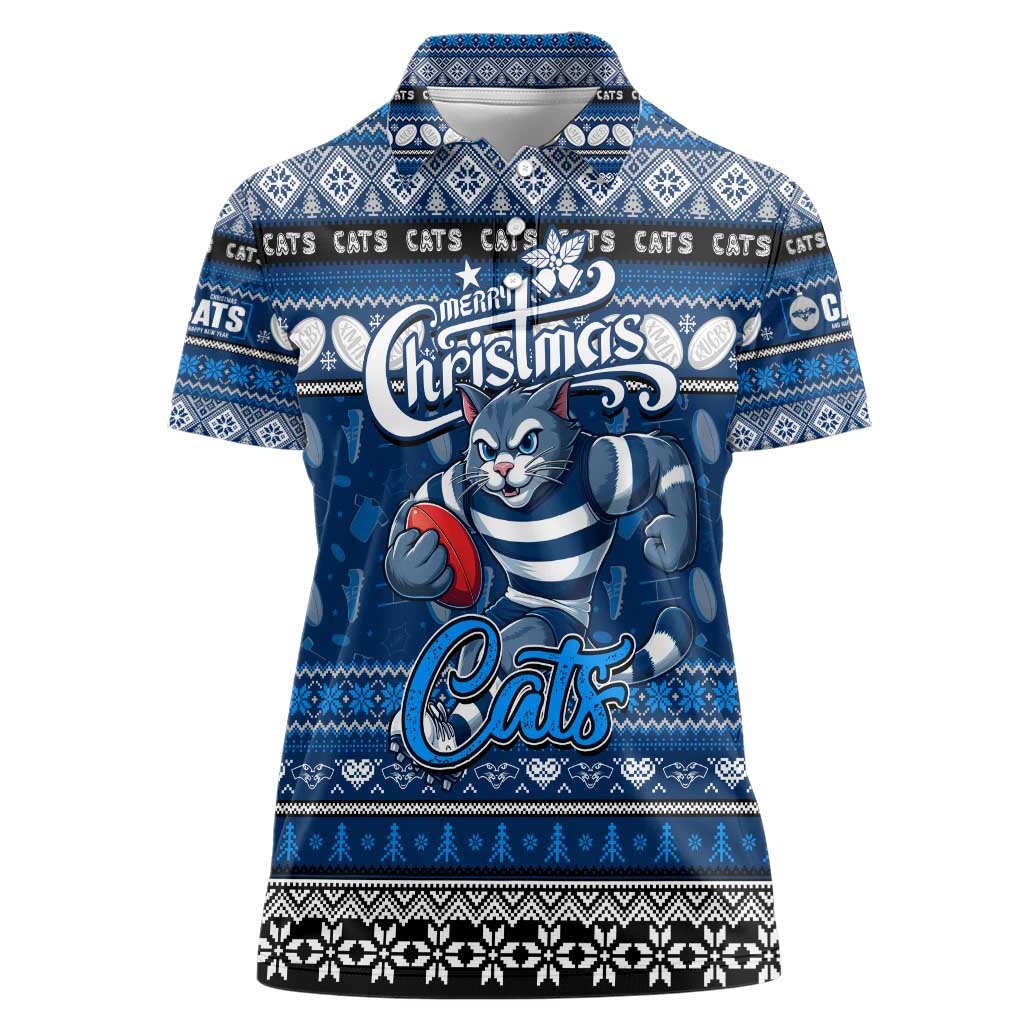 Personalized Cats Rugby Xmas Women Polo Shirt Australia AFL Mascot