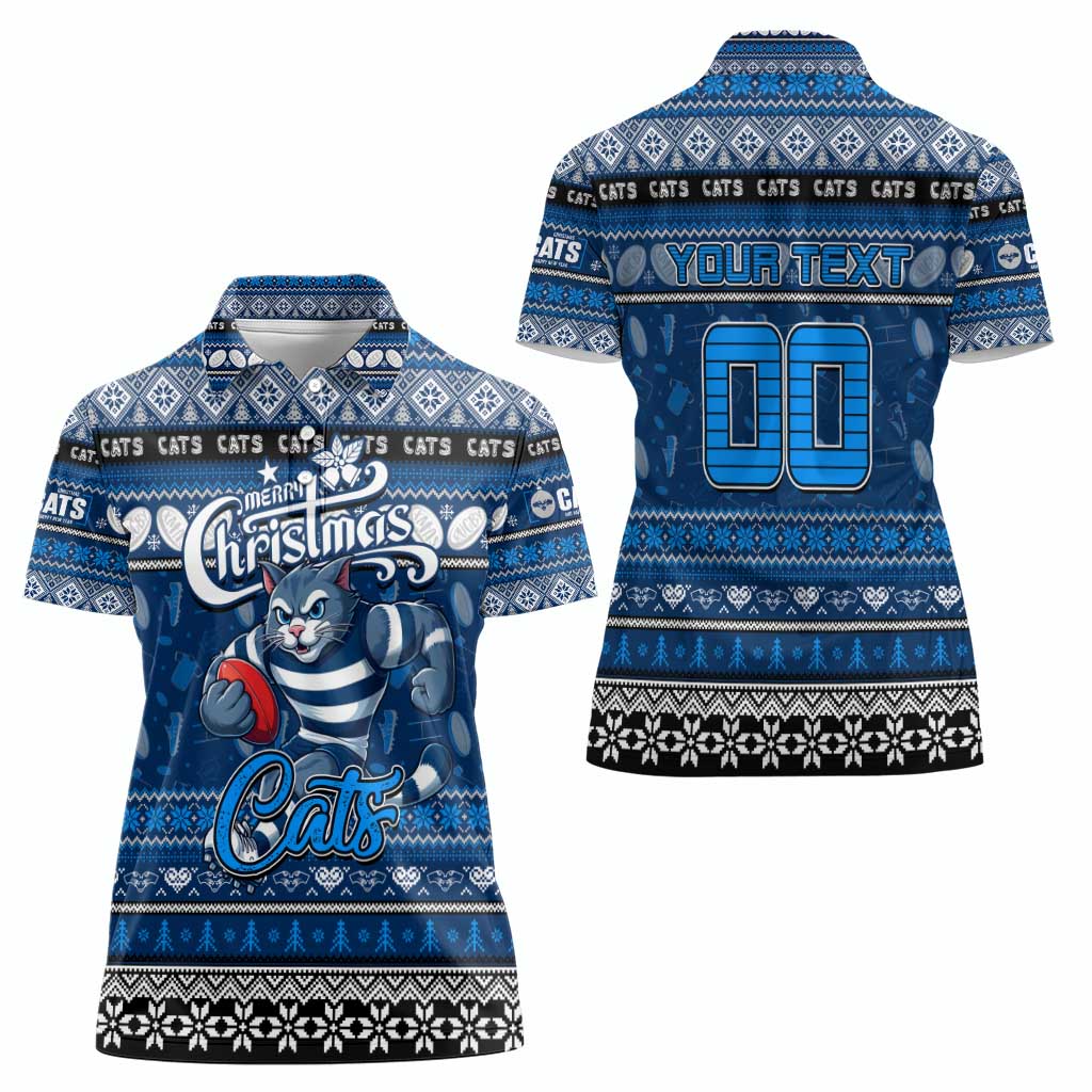 Personalized Cats Rugby Xmas Women Polo Shirt Australia AFL Mascot