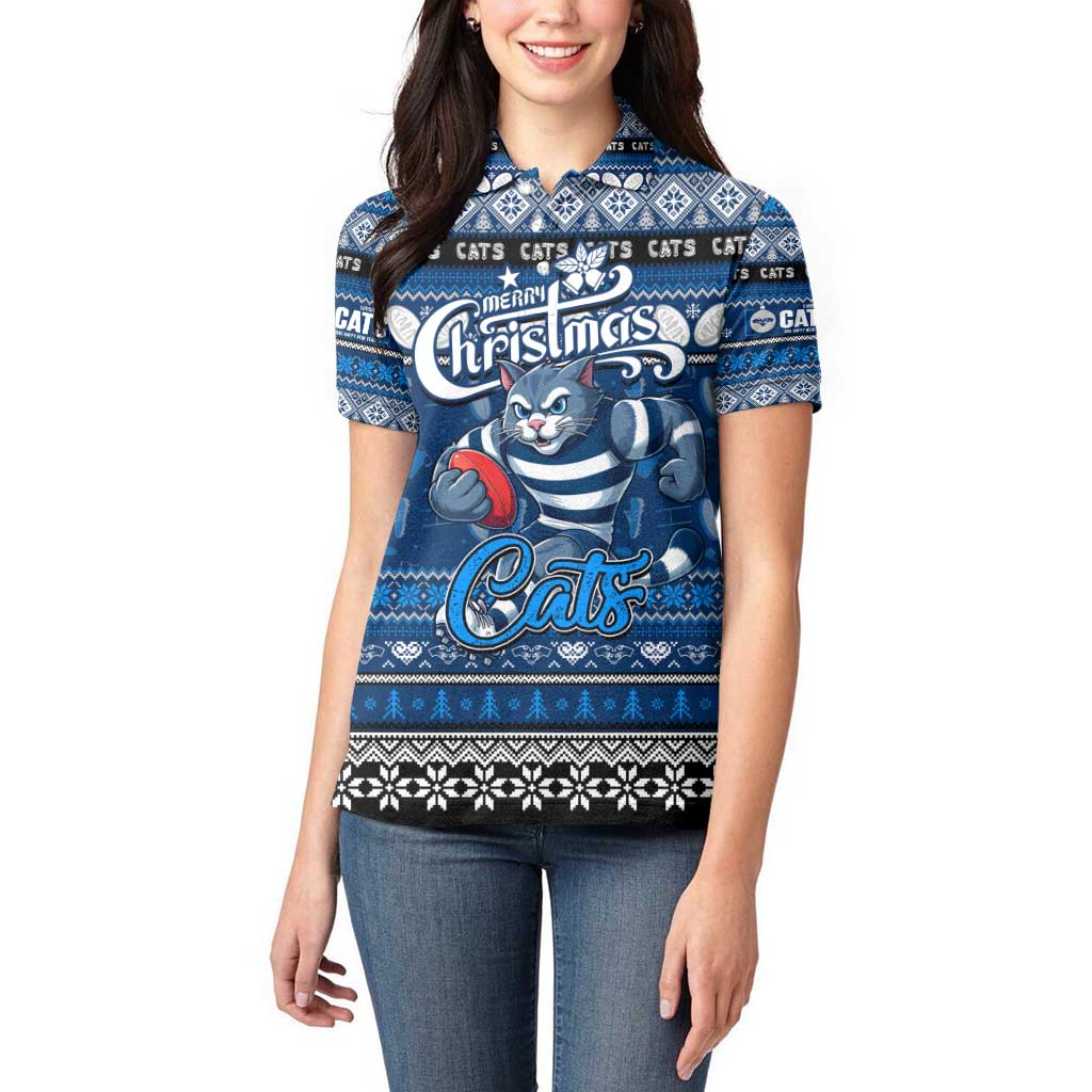 Personalized Cats Rugby Xmas Women Polo Shirt Australia AFL Mascot