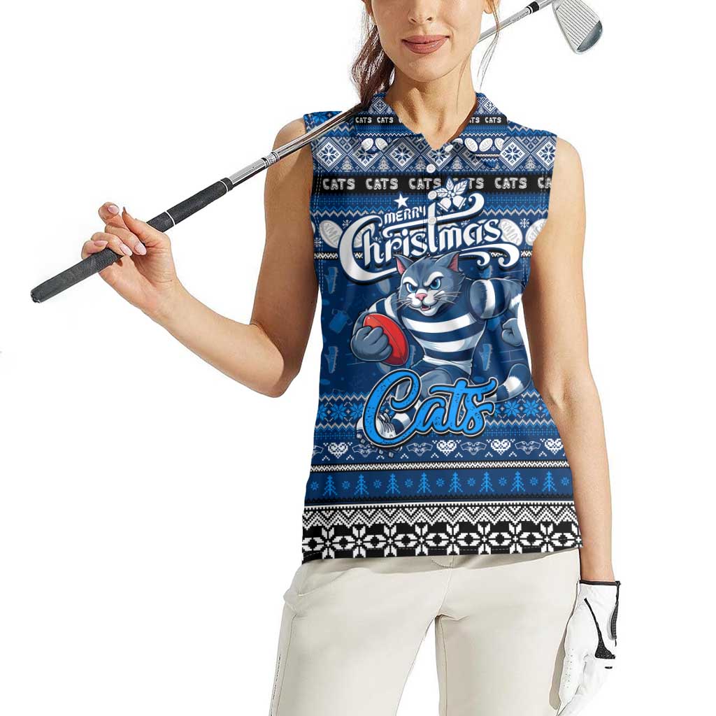 Personalized Cats Rugby Xmas Women Sleeveless Polo Shirt Australia AFL Mascot