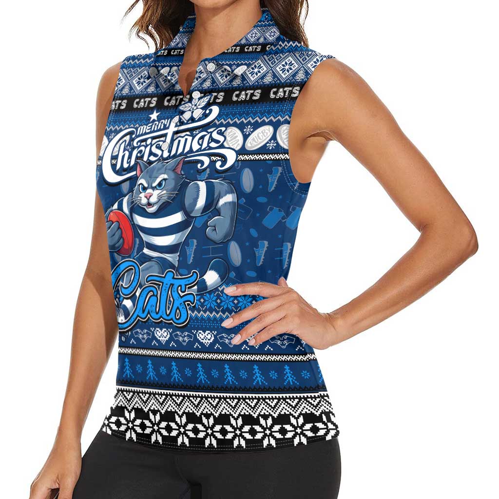 Personalized Cats Rugby Xmas Women Sleeveless Polo Shirt Australia AFL Mascot