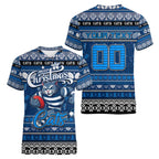 Personalized Cats Rugby Xmas Women V-Neck T-Shirt Australia AFL Mascot