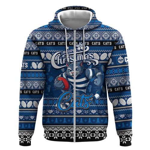 Personalized Cats Rugby Xmas Zip Hoodie Australia AFL Mascot