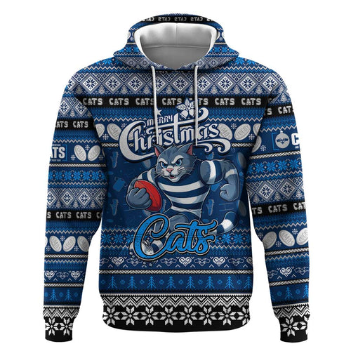 Personalized Cats Rugby Xmas Zip Hoodie Australia AFL Mascot