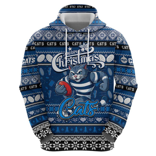 Personalized Cats Rugby Xmas Zip Hoodie Australia AFL Mascot