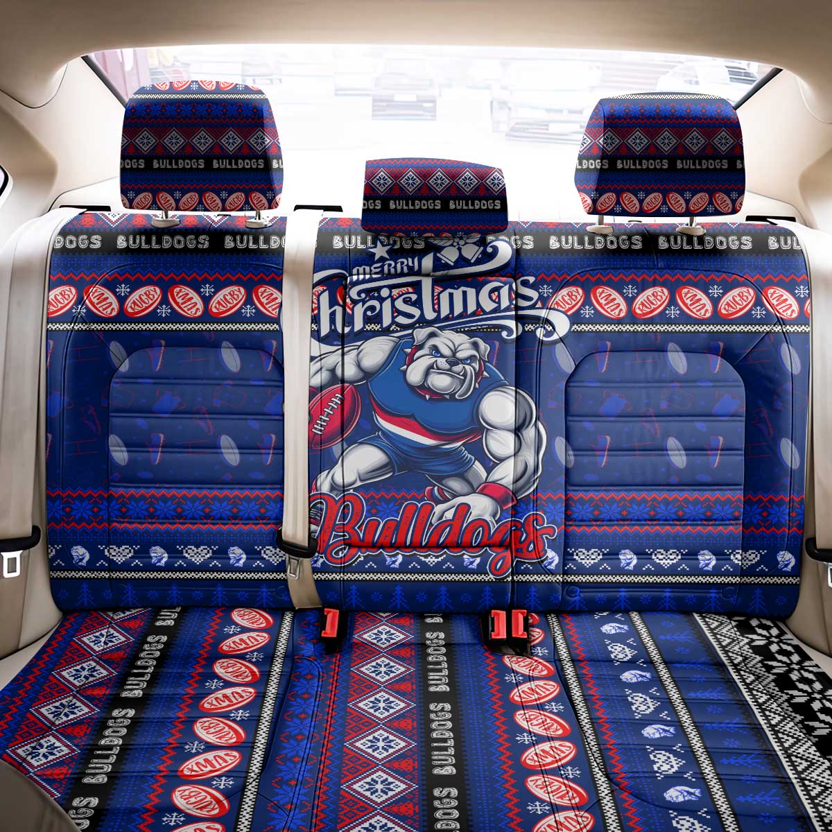 Bulldogs Football Xmas Back Car Seat Cover Australia AFL Mascot