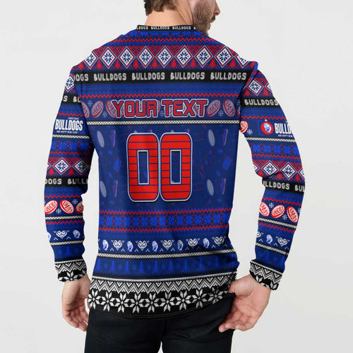 Personalized Bulldogs Rugby Xmas Button Sweatshirt Australia AFL Mascot