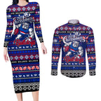 Personalized Bulldogs Rugby Xmas Couples Matching Long Sleeve Bodycon Dress and Long Sleeve Button Shirt Australia AFL Mascot