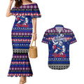 Personalized Bulldogs Rugby Xmas Couples Matching Mermaid Dress and Hawaiian Shirt Australia AFL Mascot