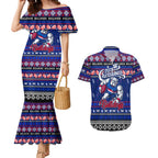 Personalized Bulldogs Rugby Xmas Couples Matching Mermaid Dress and Hawaiian Shirt Australia AFL Mascot
