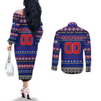 Personalized Bulldogs Rugby Xmas Couples Matching Off The Shoulder Long Sleeve Dress and Long Sleeve Button Shirt Australia AFL Mascot