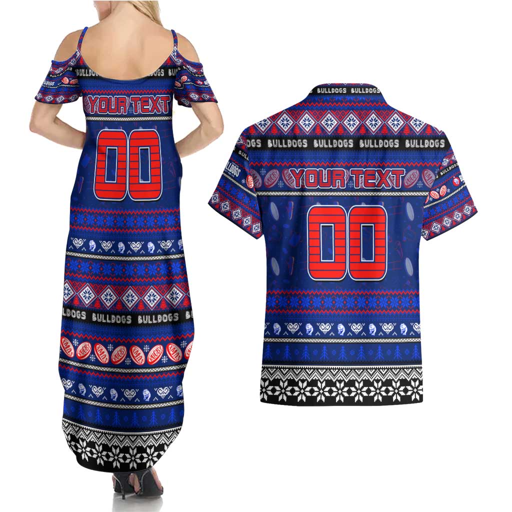 Personalized Bulldogs Rugby Xmas Couples Matching Summer Maxi Dress and Hawaiian Shirt Australia AFL Mascot