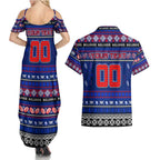Personalized Bulldogs Rugby Xmas Couples Matching Summer Maxi Dress and Hawaiian Shirt Australia AFL Mascot