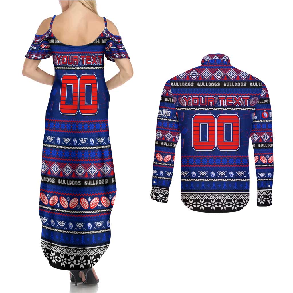 Personalized Bulldogs Rugby Xmas Couples Matching Summer Maxi Dress and Long Sleeve Button Shirt Australia AFL Mascot