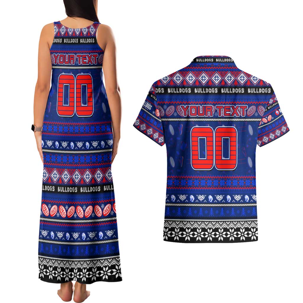 Personalized Bulldogs Rugby Xmas Couples Matching Tank Maxi Dress and Hawaiian Shirt Australia AFL Mascot