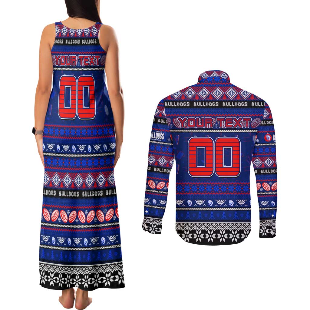 Personalized Bulldogs Rugby Xmas Couples Matching Tank Maxi Dress and Long Sleeve Button Shirt Australia AFL Mascot