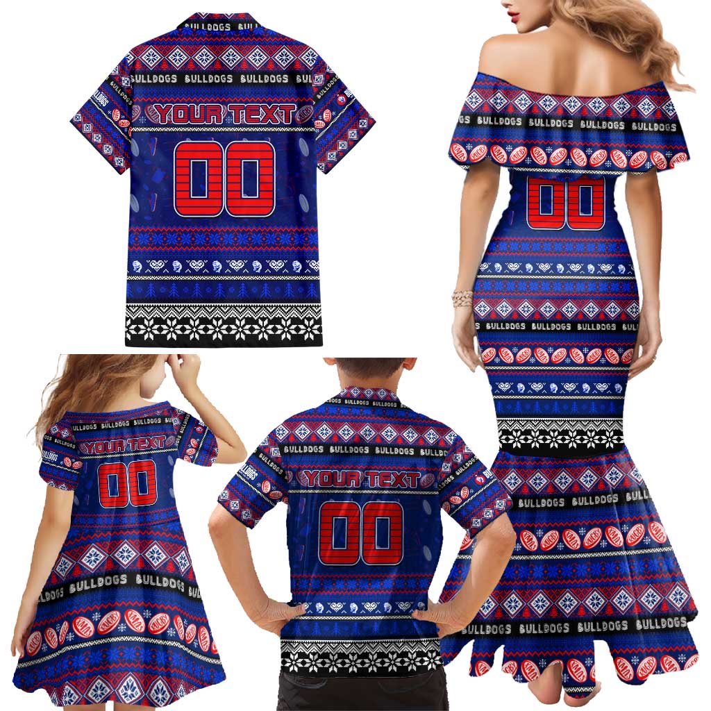 Personalized Bulldogs Rugby Xmas Family Matching Mermaid Dress and Hawaiian Shirt Australia AFL Mascot