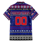 Personalized Bulldogs Rugby Xmas Family Matching Off The Shoulder Long Sleeve Dress and Hawaiian Shirt Australia AFL Mascot