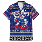 Personalized Bulldogs Rugby Xmas Family Matching Off Shoulder Maxi Dress and Hawaiian Shirt Australia AFL Mascot