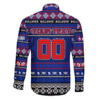 Personalized Bulldogs Rugby Xmas Family Matching Off Shoulder Maxi Dress and Hawaiian Shirt Australia AFL Mascot